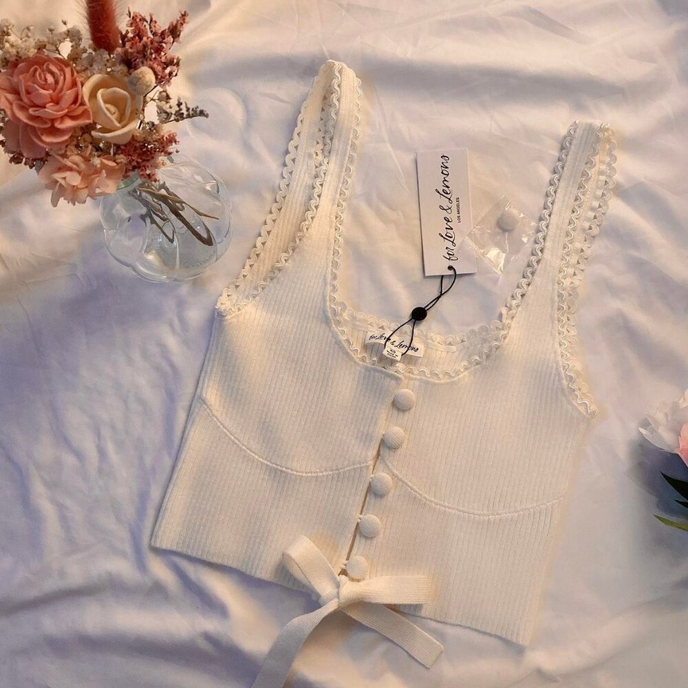 For Love & Lemons Pointelle Crop Top in XS